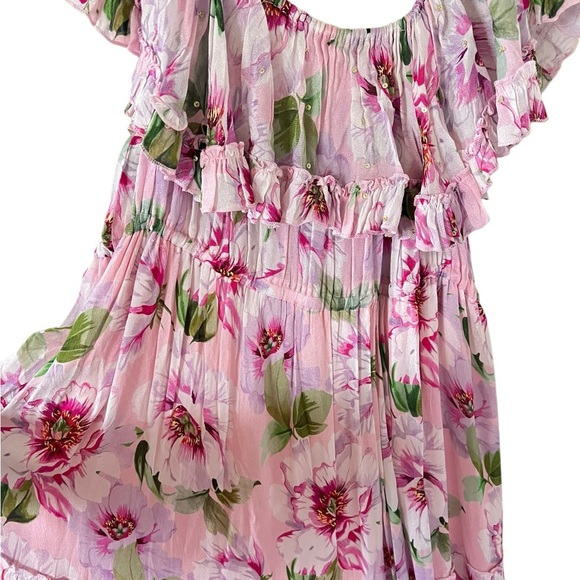Miss June Paris Pink Floral Off-Shoulder Maxi Dress - Picture 3 of 14
